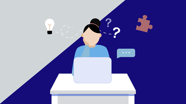 A person working at a desk. Illustration.