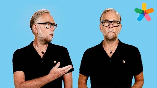 Två personer - läraren och hans avatar - för information, illustration.